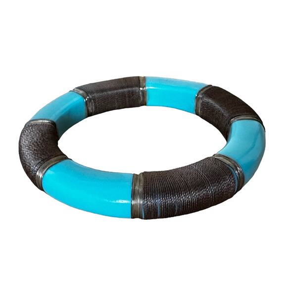 Teal and Copper Wire Bangle Bracelet - Picture 1 of 5